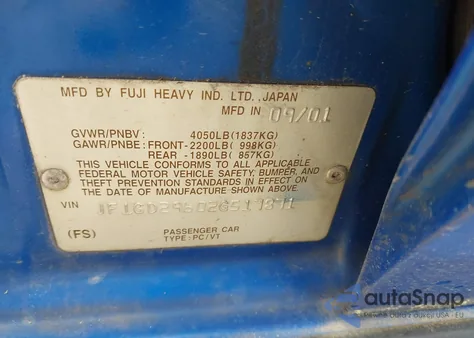 2002 Subaru Impreza Wrx z USA, uszkodzony, nr VIN JF1GD29602G517871